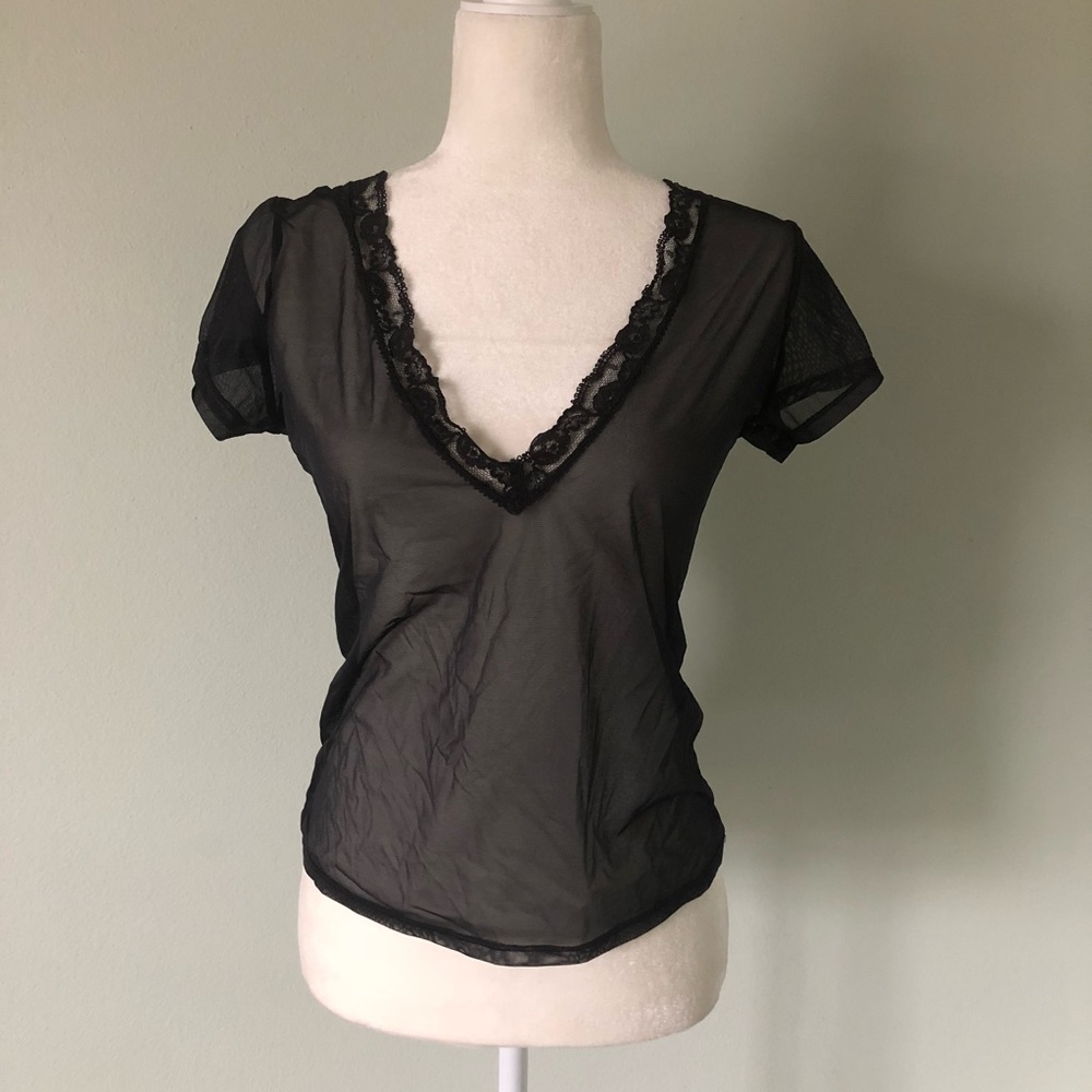 Victoria’s Secret Sheer V Neck Lace T Shirt